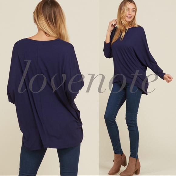 1 left! Navy Long Sleeve High Low Tee Relaxed Fit - Picture 3 of 5
